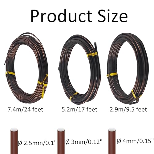 Bonsai Training Wire Kit 3 Sizes, 2.5mm/3.0mm/4.0mm Anodized Aluminum Bonsai Wire, Antique Bronze Aluminum Wire Set for Bonsai Trees Shaping and Training(100g Each Size) - size: 2.5mm/3.0mm/4.0mm
