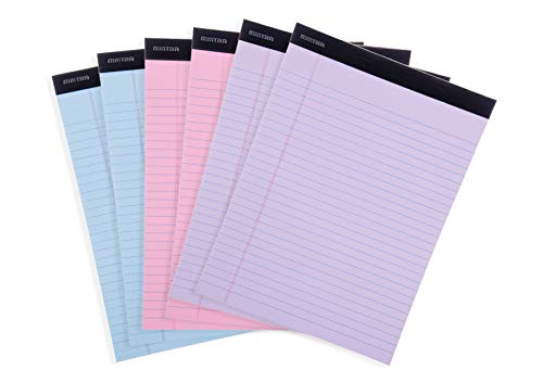 Mintra Office Colorful Legal Pads - Includes 2 Blue, 2 Pink, and, 2 Green Writing Pads, Micro Perforated Lined Sheets, Ideal for Professional & Personal Use, 8.5"x11" Wide Ruled, 6 pack Basic Pastel - color: Pastel v1, size: Wide
