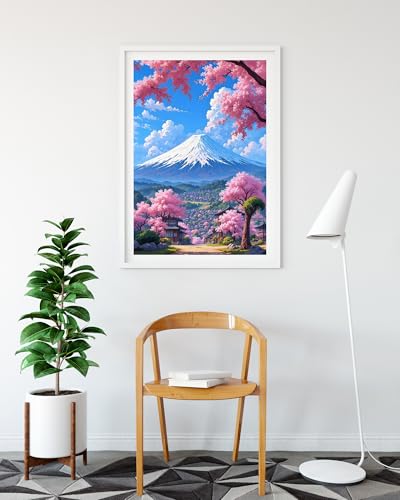 DDGEMART 5D Diamond Painting Kit, Mount Fuji Cherry Blossom Japanese Landscape Art for Adults & Decorations, Full Drill Gem Art for Home Wall Decor, 12 x 16 Inch - color: Mount Fuji & Cherry Blossom