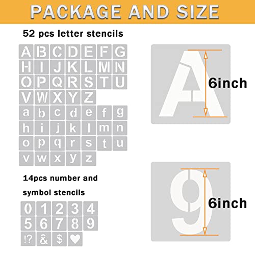 YEAJON 6 Inch Letter Stencils Symbol Numbers Craft Stencils, 66 Pcs Reusable Plastic Alphabet Templates for Painting on Wood, Wall, Fabric, Rock, Glass, Signage - size: 6 Inch