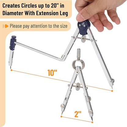 Mr. Pen- Professional Geometry Set, 7 pcs | Metal Compasses with Center Wheel & Extension Leg, Precision Drafting Kit with Storage Box for Geometry, Technical Drawing - style: 7 pcs Geometry Tool Set