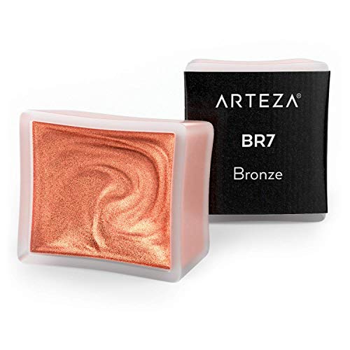 Arteza Metallic Watercolor Paint, Bronze A708, Set of 2 Half Pans, Pearl Paint, Vibrant and Pearlescent Hues, for Illustrations, Calligraphy, Painting - color: A708 Bronze, size: 2 Half Pans