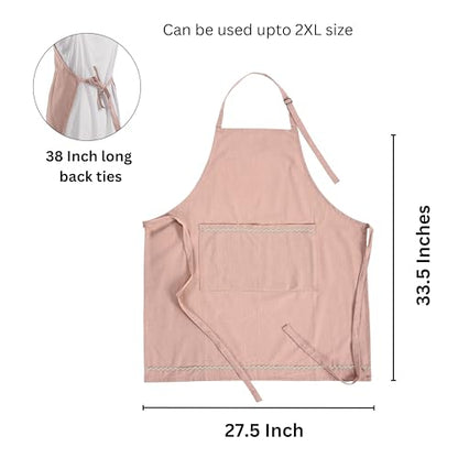 FINGERCRAFT Apron, Dual Pocket, Adjustable Tie, Multipurpose Washable Bib Apron for Home, Kitchen, Chef and Professionals - color: Pink