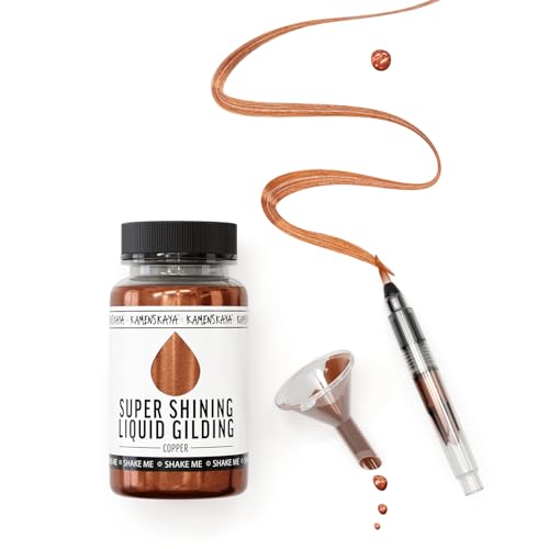 KAMENSKAYA Liquid Copper Leaf Paint - Alcohol Based Fast Drying Copper Liquid Leaf, 3.38 fl oz (100 ml) | Liquid Leaf Paint with Natural Metallic Pigment, Strong Shine, Pen Brush & Funnel, One-Coat Coverage – Made in EU - color: Copper, size: 3.38 Fl Oz (