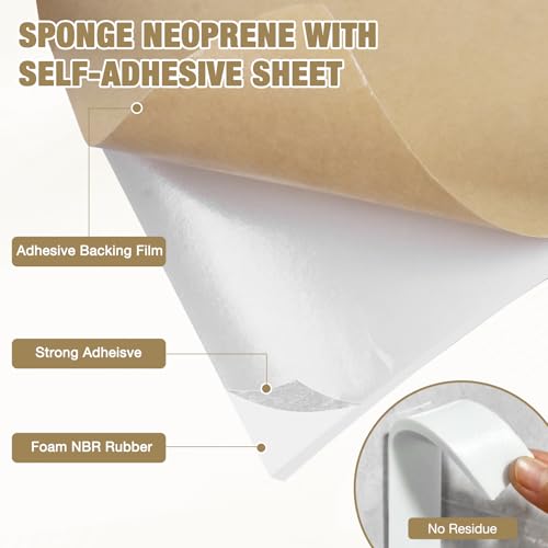 LSGCQ Sponge Neoprene Foam Padding Self Adhesive Foam Sheets, White | Closed Cell Foam Sheet Neoprene Rubber Pad for DIY Gaskets Shock Pads Liner Crafts, 12" Wide x 1/4" Thick x 59" Long - color: White, size: 12" Wide x 1/4" Thick x 59" Long