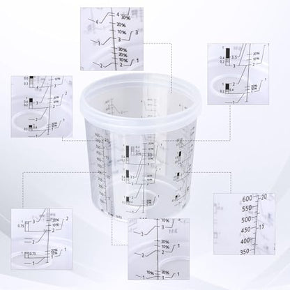 Disposable Paint Gun Cup, HVLP Paint Sprayer Gun Mixing Cups | 20 Ounce(600ML) Kit with 50 Cups and Lids System, Suitable for Automotive, Car Painting And Furniture - size: 20 ounce