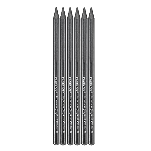Pacific Arc Woodless Graphite Pencil 6 Pack Set, B, for Sketching, Drawing, Coloring and Art - color: B