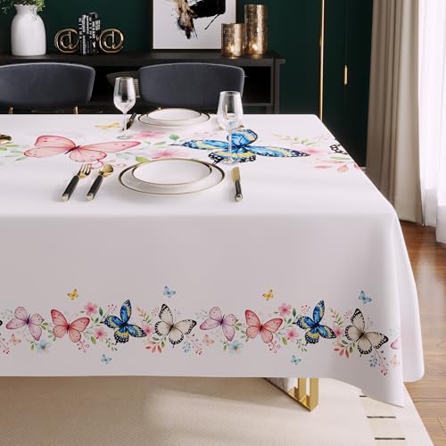 Rectangle Table Cloth,100% Waterproof Tablecloth Oil Proof Spill Proof Vinyl Table Cloth, Wipe Clean Plastic Table Cover for Dining, Camping, Indoor and Outdoor, 52"x102", Butterfly Bloom - color: Butterfly Bloom, size: 54" x 102" (Rectangular)