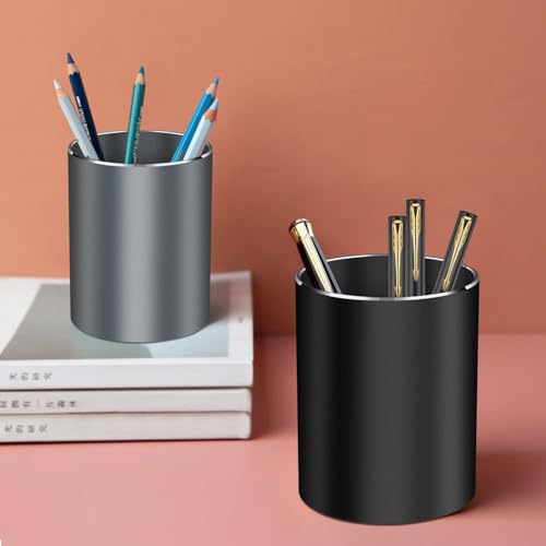 Pen holder, aluminum alloy waterproof pen holder, desktop simple and modern minimalist, multifunctional office supplies for families, kids and schools Grey - color: Grey