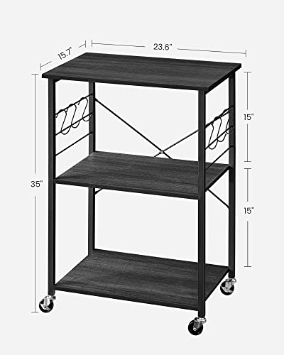 VASAGLE Kitchen Shelf on Wheels, 23.6 Inches Serving Cart with 3 Shelves - color: Ebony Black + Ink Black, size: 23.6"W x 35"H, style: Shelf