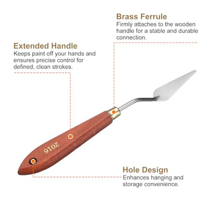 HARFINGTON Palette Knife Painting Tool 1.97" x 0.75" Stainless Steel Teardrop Blade 7.87" Length Spatula Painting Pallet Knives with Hole Beech Wood Handle for Oil Acrylic Canvas, Red/Silver - size: 7.87" x 0.75" x 1.97"