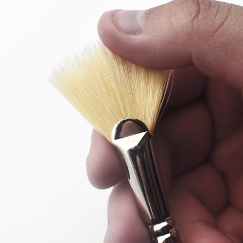 Artist Fan Paint Brushes Set, 7 Pieces White Hog Bristle Natural Hair Anti-Shedding Brush Tips and Long Wood Handle, Professional Artist Fan Brushes for Acrylic Oil Painting