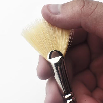 Artist Fan Paint Brushes Set, 7 Pieces White Hog Bristle Natural Hair Anti-Shedding Brush Tips and Long Wood Handle, Professional Artist Fan Brushes for Acrylic Oil Painting