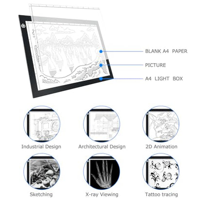 ME456 A4 LED Light Box 14" Light Pad USB Power Light Table for Tracing, | Tattoo Transferring, Drawing, Sketching, Animation, Stenciling, Diamond Art Painting, Home & Classroom Learning Activities - style: 14" Black (USB Powered)