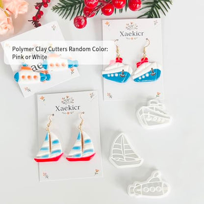 Xaekicr Nautical Boat Clay Cutters Set – 3pcs Polymer Clay Cutters for Earrings, Sailboat Submarine Cruise Ship Clay Molds, Clay Earring Cutters, Polymer Clay Tools for DIY Crafts - color: N color