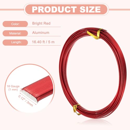 uxcell 18 Gauge Flat Aluminum Wire, 16.40 ft 3mm Wide Aluminum Crafts Wire for Flower Bonsai Crafts Carving DIY Bezel Sculpting Gem Metal Wrap, Bright Red - color: Bright Red, size: 3mm