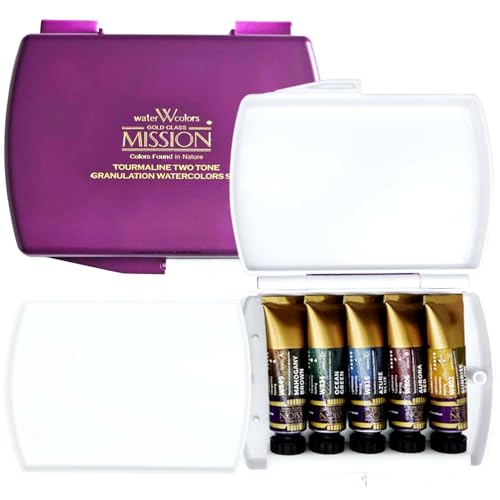 Mijello Mission Tourmaline Two-Tone Granulation Water Color Paint Unique texture Color retention Good Pigmentation for dramatic effect Art work & Craft_ MGC-0405SM_5 Colors Summer Set