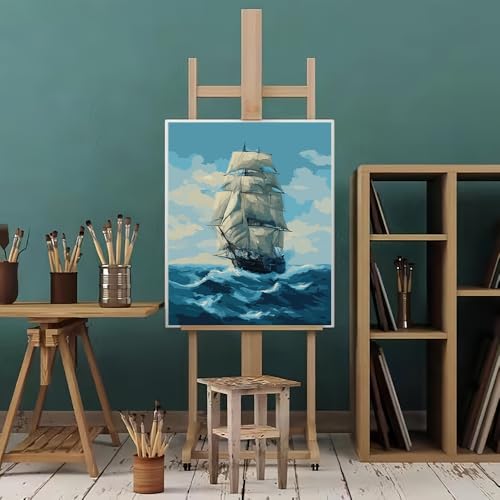 Natuyalo Paint by Numbers for Adults Beginner, Sailing Boat Paint by Number Kits on Canvas Without Framed, Seaside View Paint by Easy Acrylic Painting Home Wall Decor 16x20 inch - color: Color-03