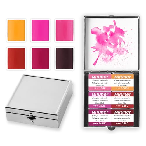 Mini Portable 6-Color Solid Watercolor Paint Set for Adults & Artists, High Tinting Strength Travel Art Kit for Beginners and Professionals, Half Pans (Each Capacity Approx 1.5ml).Red Pink - color: Solid Watercolor-red Pink
