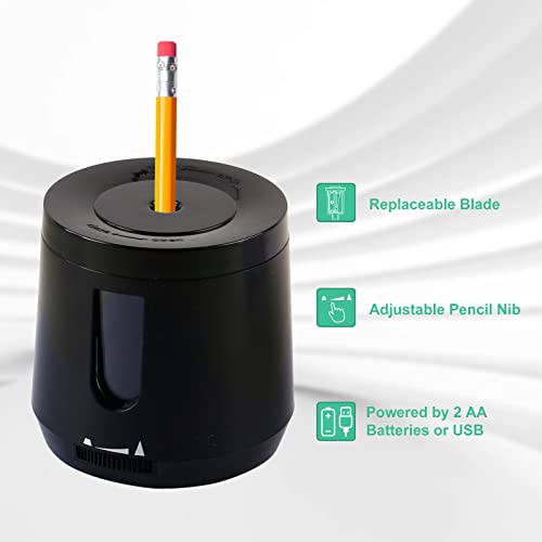 Bocyteopr Automatic Electric Pencil Sharpener, USB & Battery Operated, Adjustable Sharpening for Colored Pencils(6-8mm), for School/Classroom/Student(Black) - color: Black