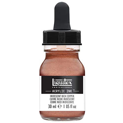 Liquitex Professional Acrylic Ink, 1-oz Jar, Iridescent Rich Copper | Ultra Fluid Acrylic, Highly Pigmented, Dye-Free, Non-Fading, Satin Finish, Permanent When Dry, Lightfast - color: Iridescent Rich Copper, style: 1-oz Jar
