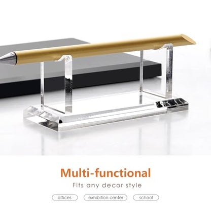 YUXUN Acrylic Pen Holder for Desk - Horizontal Single Pen Display | Fountain Pen Display with 8mm Thick Base | Fountain Pen Rest, Apple Pencil Stand, Crystal-Clear Desk Organizer - size: Single Pen Holder