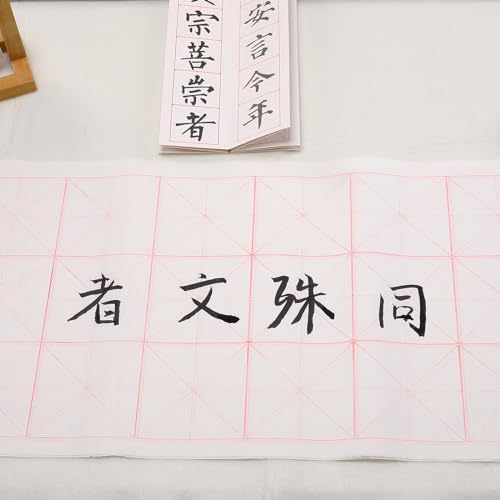 MEGREZ Grid Xuan Paper Chinese Sumi Calligraphy Writing Practice Rice Paper | 5cm grid, 100 sheets, half raw ripe xuan rice paper, good ink absorption, beginner student kanji calligraphy practice - size: 5 cm/Grid