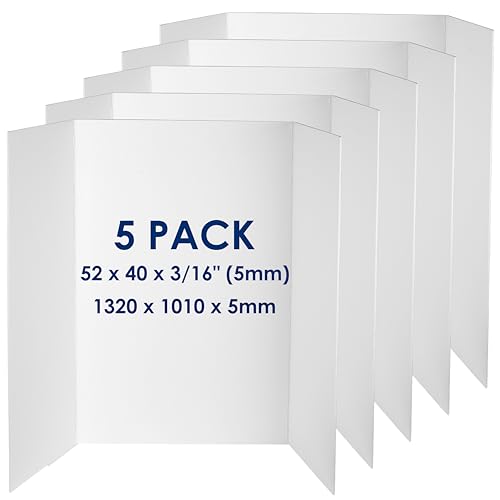 Foam Board Trifold 52 x 40 x 3/16"(5mm), Large Foam Core Poster Board | 5 Pack, Acid Free White Foamboard, Rigid Sign Board for Mounting, Framing, Backing, Display, Presentation, Prints & Art - size: 52x40 in 5 Pack