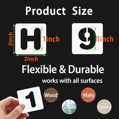 BAMIDELE 1 Inch Letter and Number Stencils, 36 Pcs Reusable Plastic Alphabet Spray Paint Stencils for Painting on Wood, Wall, Fabric, Rock, Chalkboard, Door Porch, Signage, DIY Craft Decoration - size: 1 Inch