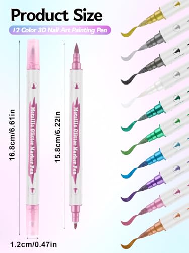 10 Color Metal Giltter 3D Nail Art Pens Set Kalolary Double-ended | Nail Point Dotting Pen Drawing Painting Liner Brush for DIY Nail Art Beauty Adorn Manicure Tools(G) - color: G