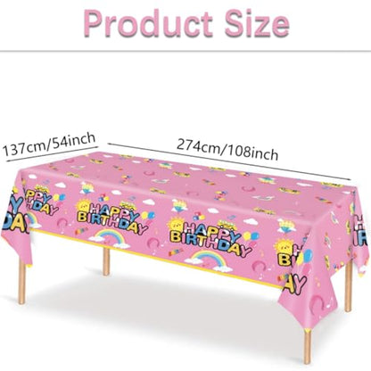 3Pcs Cartoon Girls English Teacher Tablecloth|54inch x 108inch|Pink English Teacher Birthday Party Supplies