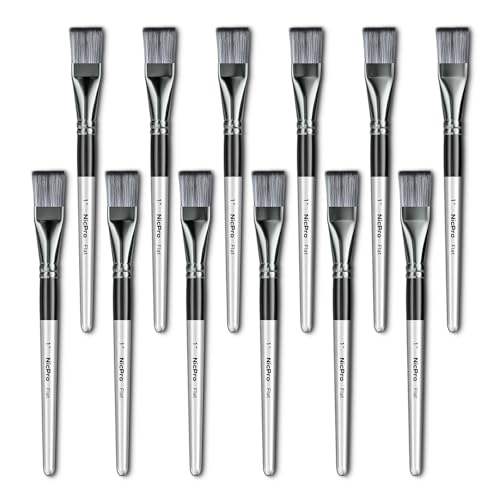 Nicpro 12pcs 1 Inch Flat Paint Brushes for Acrylic Painting, Large Paint Brushes Bulk for Acrylic Watercolor Oil, Artist Paint Brush Set for Canvas Painting, Base Coating, Crafts, Face Body Art Adults - size: 1 Inch x 12 pieces