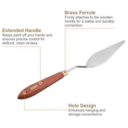 HARFINGTON Palette Knife Painting Tool 3.94" x 1.42" Stainless Steel Teardrop Blade 10.24" Length Spatula Painting Pallet Knives with Hole Beech Wood Handle for Oil Acrylic Canvas, Red/Silver - size: 10.24" x 1.42" x 3.94"