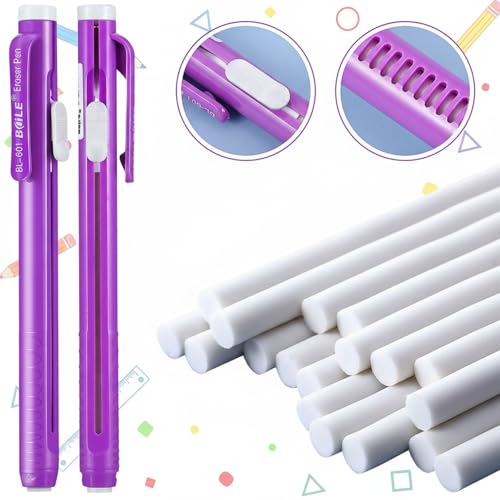 Outus 36 Pieces Eraser Pen Retractable Mechanical Include 6 Packs Eraser Pen and 30 Erasers Refill for School Office Painting Writing (Solid Color) - color: Solid Color
