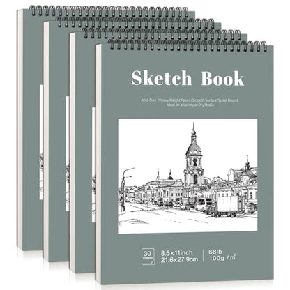 4 Pack Sketch Books 8.5 × 11 in, Top Spiral, 100gsm, Light Cyan - color: Light Cyan, size: 8.5 × 11Inch（4 Pack）