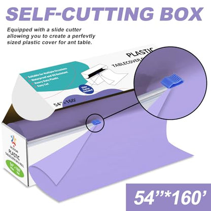 54IN X 160FT Plastic Table Cover Roll with Cutter Box, Cut to Size Plastic Table Cloths for Parties, Birthday, (Light Purple, 54"x1920") - color: Light Purple, size: 1920" x 54" (Rectangular)