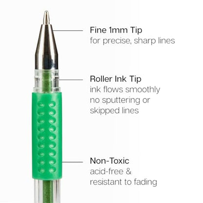 KINGART 400-24G Comfort Grip Gel Pens, Set of 24 Unique Green Tone Colors - color: Green Tone