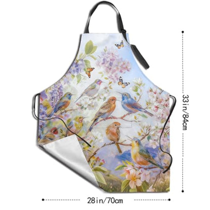 Funny Apron Polyester Grooming Aprons with Pocket for Cooking Kitchen Grilling Adults - color: Spring Bird Blue