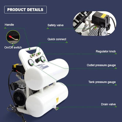 Portable Air Compressor, Ultra Quiet Oil-Free Electric Air Compressor 115 PSI Max with 5 CFM, Quick Recovery, 5 Gallon Tank, Ideal for Tire Inflation, Hot Dog Air Tools & Garage Auto Repair - size: 5 gallons