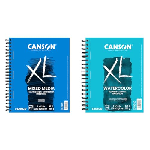 Canson XL Series Mixed Media and Watercolor Paper Pads, 9x12 in 60 Sheets and 7x10 in 30 Sheets - size: 9x12, style: Mixed Media + Watercolor Paper, 30 Sheets