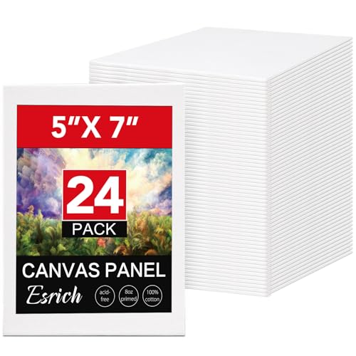 ESRICH Small Canvases for Painting 5x7IN, 24 Pack Small Canvas Boards Painting Canvas Primed Acid-Free Blank Canvas Panels for Oil Paint, Watercolor, Acrylic Paint, Gouache &Tempera. - size: 5x7in 24pack