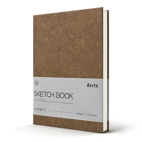 Arrtx A5 Premium Sketchbook, 96 Pages, 50% Cotton, 230 GSM, Hardcover | Acid-Free Paper, Thick 230GSM Drawing Pad. Ideal for Watercolor, Ink, Pencil & Art Professionals - color: Brown