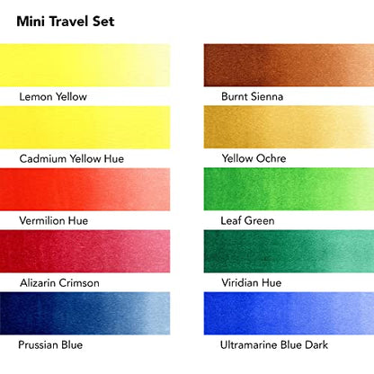 Daler-Rowney Mini Half Pan Travel Tin, 12 Piece Set, Colors May Vary - size: 12 Piece (Pack of 1), style: Tin Travel Set