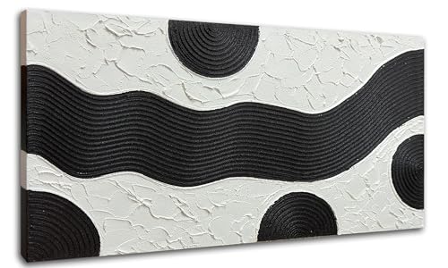 zoinart Hand-Painted Black and White Abstract Oil Paintings Modern Canvas Wall Art, Minimalist Texture Artwork for Living Room Bedroom Office Wall Decor Ready to Hang - color: BL-063