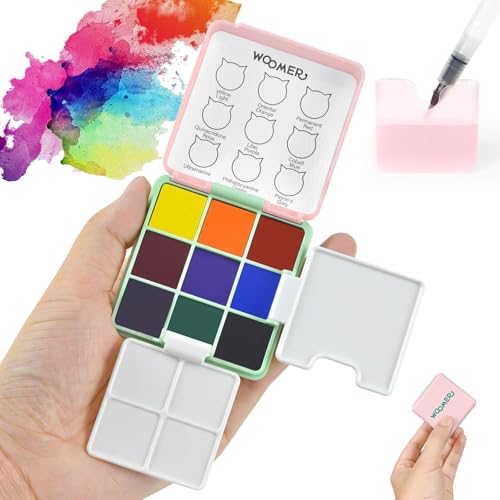 Woomer 9-Color Travel Watercolor Pan Set for Beginners & Sketch Artists