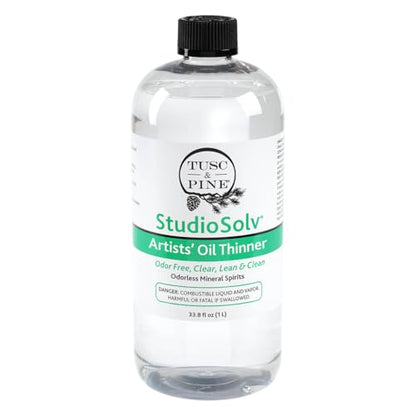 Tusc & Pine StudioSolv™ Odorless Mineral Spirits 33.8oz (1L) | Purified Odor-Free Spirit Solvent For Thinning Oils, Artists, Painting Thinner, Professionals, & More!