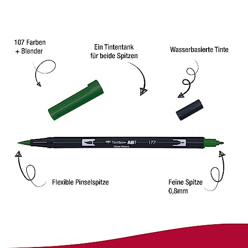 Tombow Dual Brush Pen, ABT, No. 177 (AB-T177) - color: 177 Dark Jade