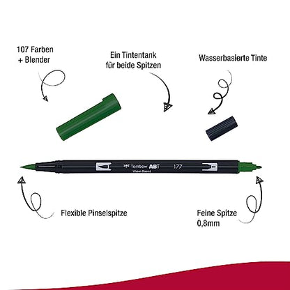 Tombow Dual Brush Pen, ABT, No. 177 (AB-T177) - color: 177 Dark Jade