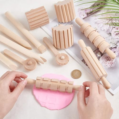 OLYCRAFT 12pcs Clay and Dough Tools Play Accessories Includes Rollers Hammer Party Pack Wood Pottery Tools Stamps for Clay Art DIY Crafts Art Craft Activity Supplies