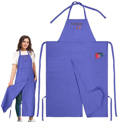 Full Coverage Pottery Apron Split Leg - 100% Cotton Canvas Potter's & Ceramics Aprons with Pockets for Women & Men - color: Voilet